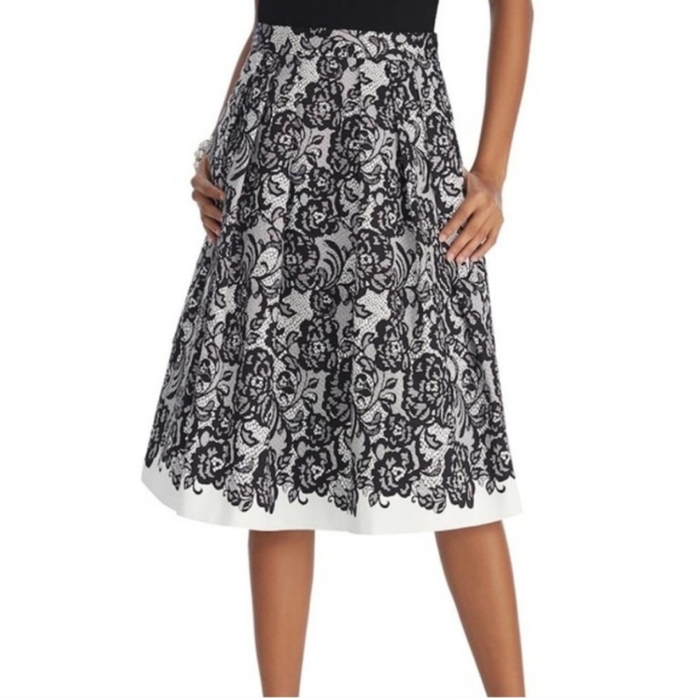 WHBM A line floral lined lace print pleated midi Skirt White & Black Size 6 - Picture 5 of 9